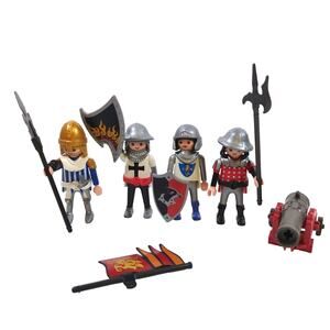 Playmobil Knights Figure & Accessories Lot - 4 Figures Cannon Shields Flag